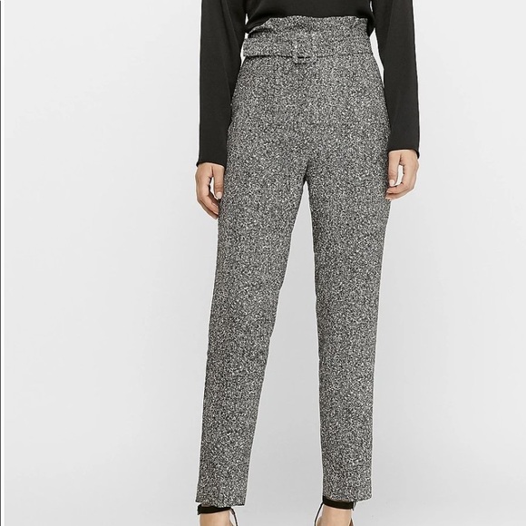Express Pants - Express Super High Waisted Belted Ankle Pant in Black and White